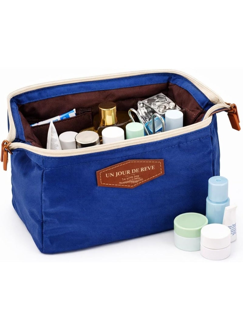 Compact cosmetic and toiletries bag with a zipper closure, small handbag made of durable fabric for everyday essentials (navy blue) - Image 1